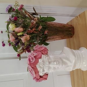 True vintage 1950s Juliet cap fascinator with pink silk flowers and green leaves